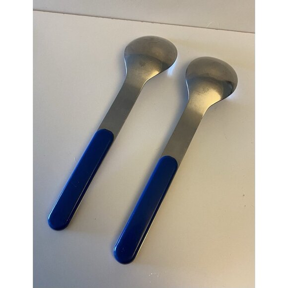Pair Dansk SUMMERHOUSE Summer House Blue Stainless Flatware 2 Serving Spoons Set - Picture 8 of 10